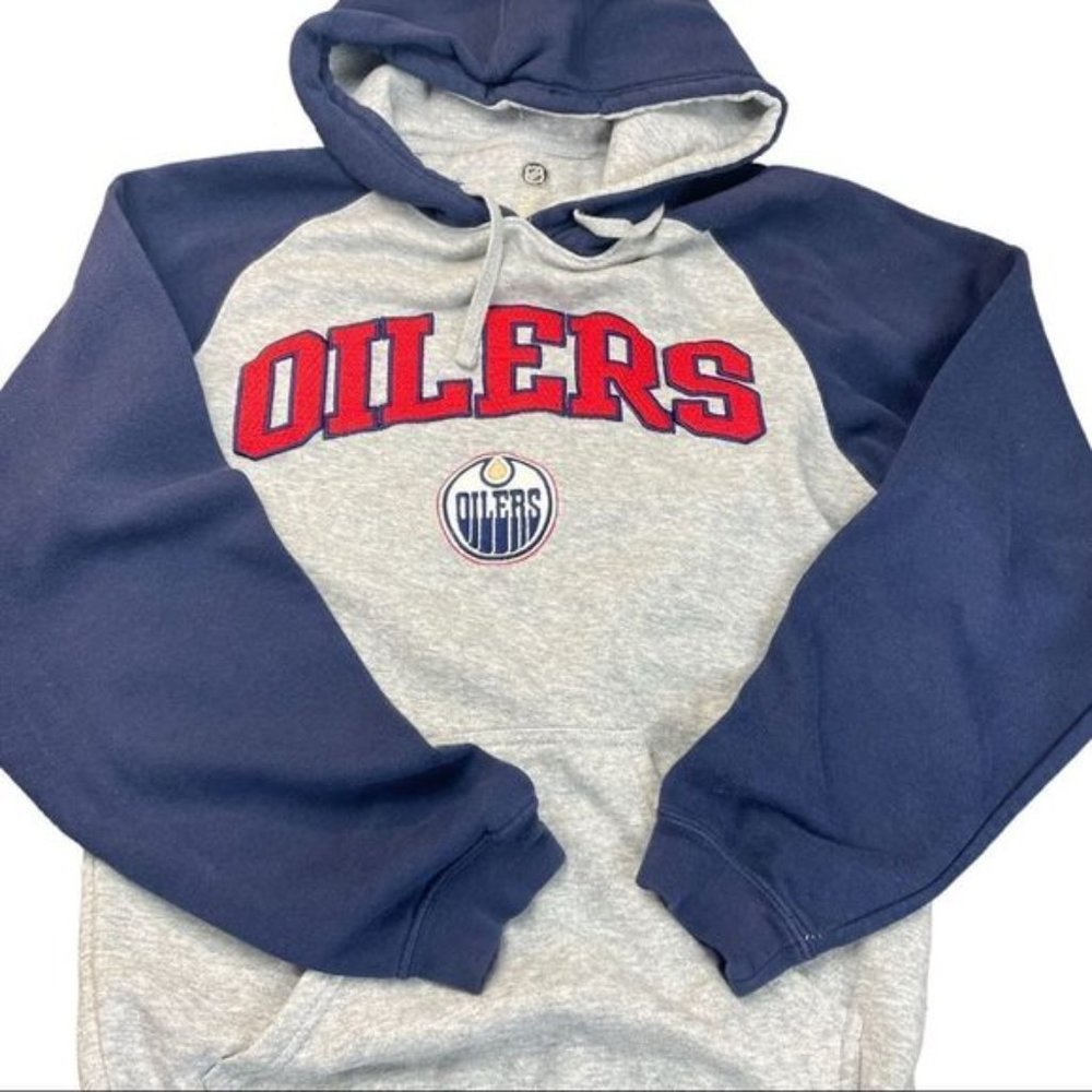 Edmonton Oilers Hoodie Womens Grey and Blue Size Small